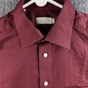 Eton Classic Fit Large (16) Dark Red Dotted Men Long Sleeve Shirt Cambridge
